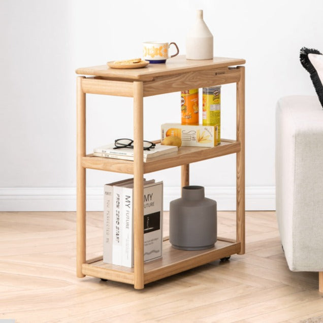 Ash Solid Wood Mobile Side Table -