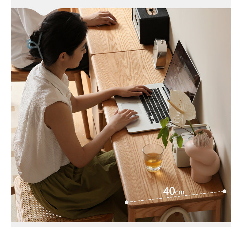 Oak solid wood double computer table with drawer