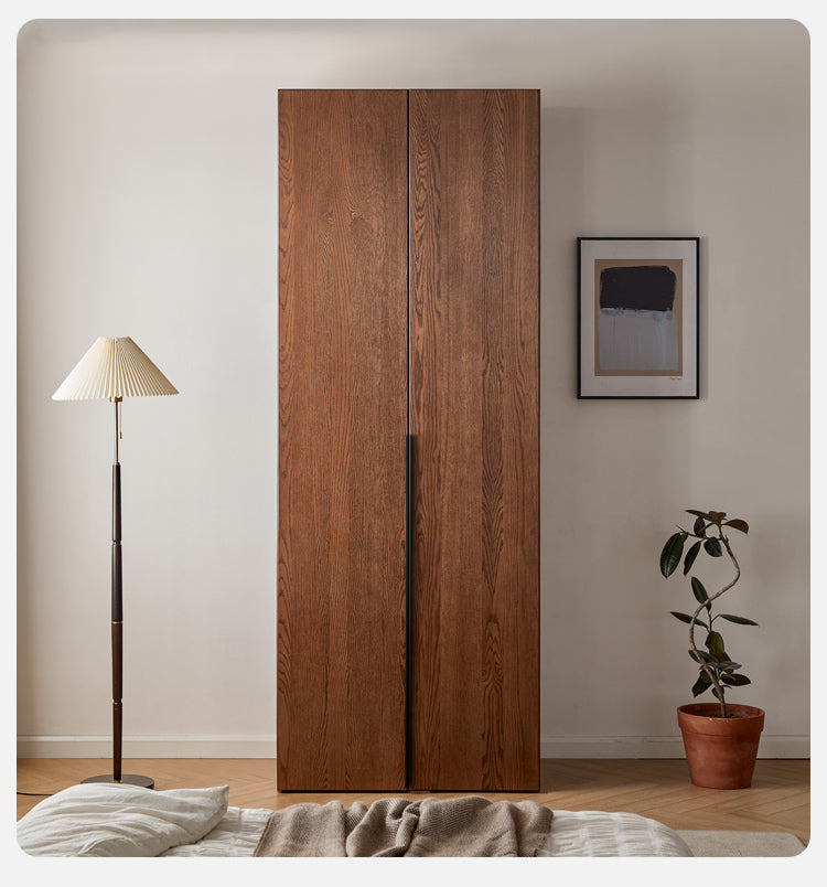 Oak solid wood wardrobe high walnut color"