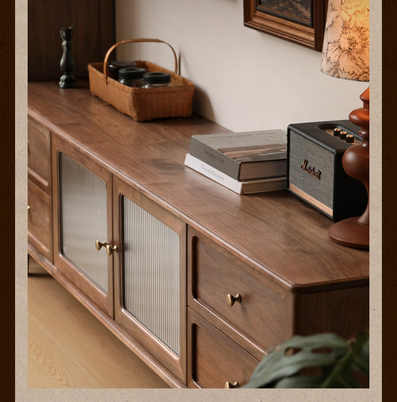 Black walnut solid wood American retro locker TV cabinet ,