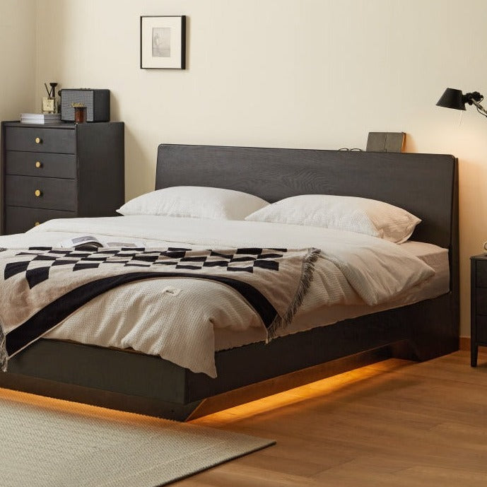 Oak solid wood smoky color suspended luminous Box bed"