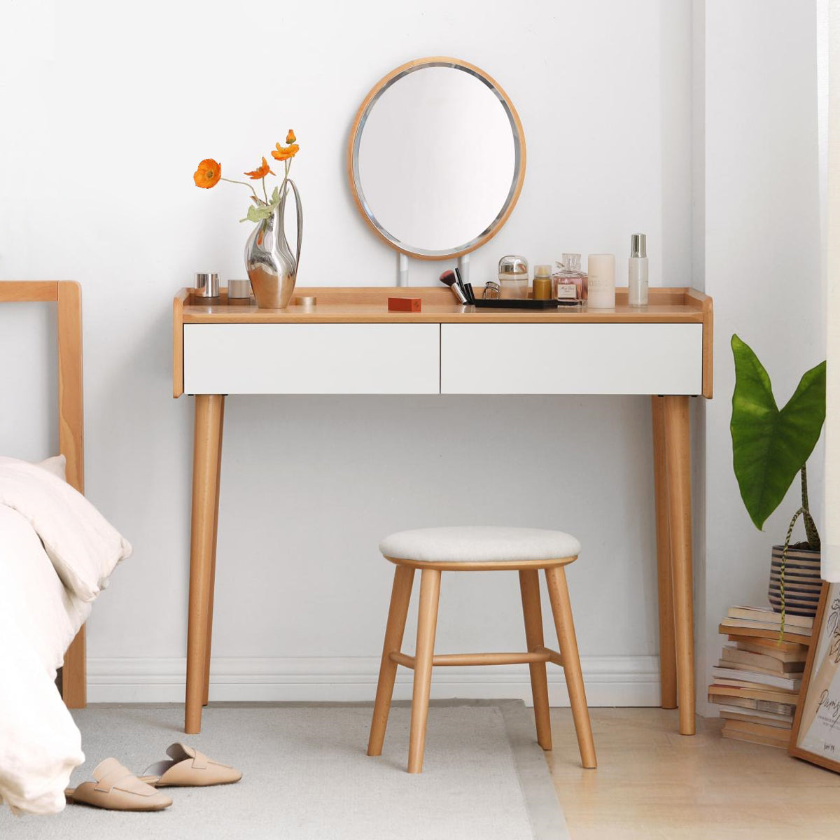 Beech solid wood dressing table with mirror