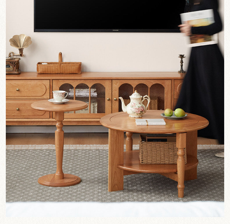 Cherry Solid Wood Coffee Table with French Retro Design