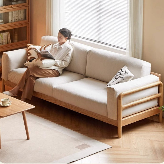 Oak Solid Wood Modern Straight Fabric Sofa