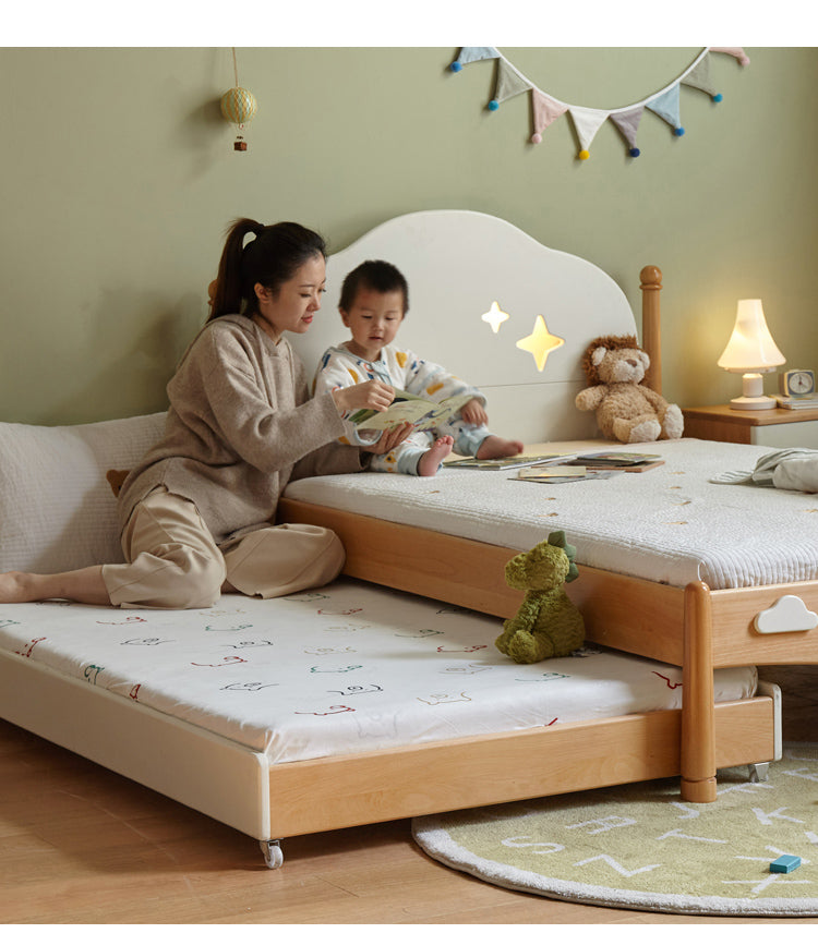 Oak solid wood floor bed with pulley toddler bed"