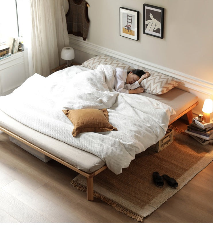 Oak solid wood platform bed, headboard-free bed<