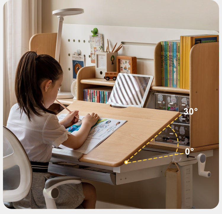 Beech solid wood children's liftable kids writing desk