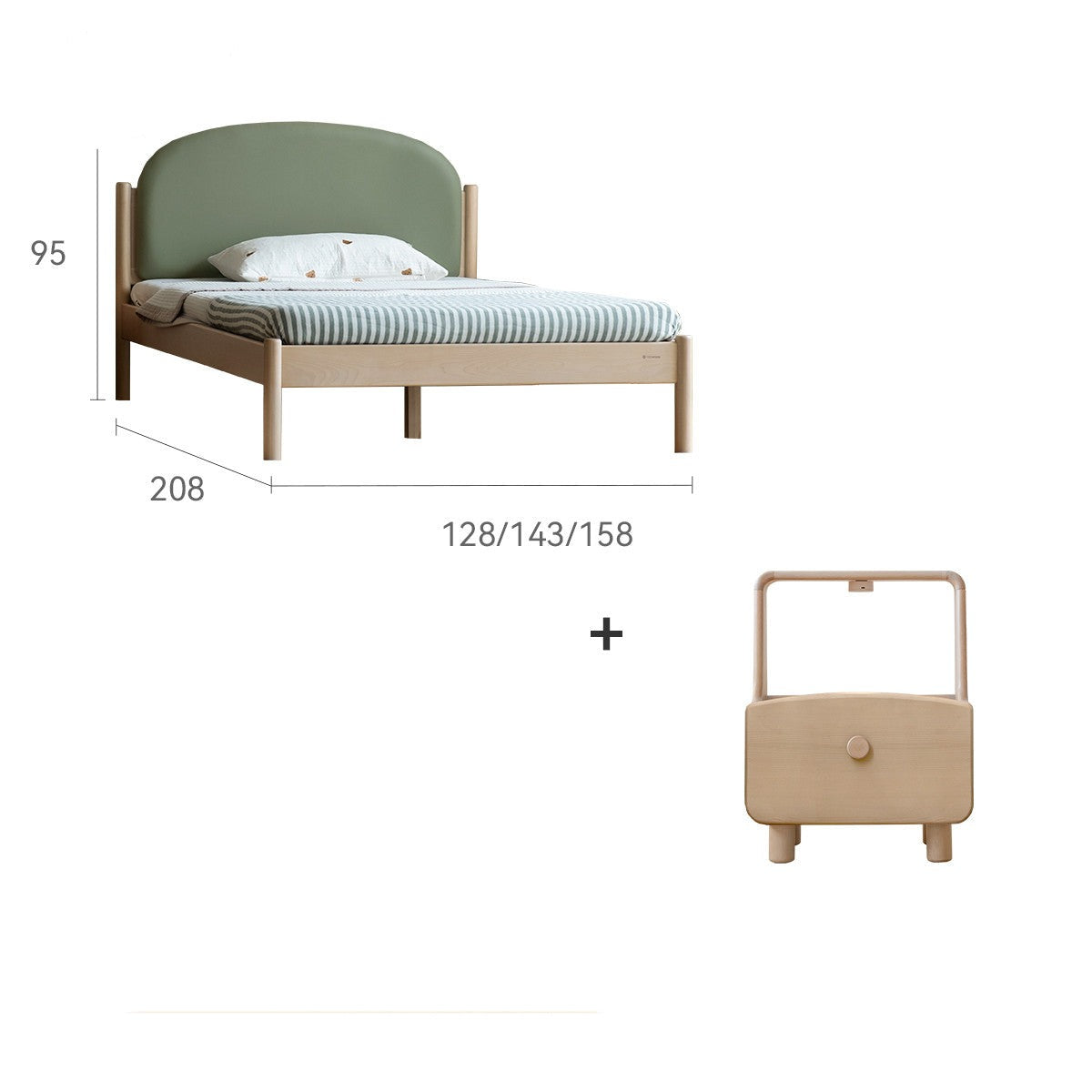 Birch solid Wood Children's Bed Organic Leather")