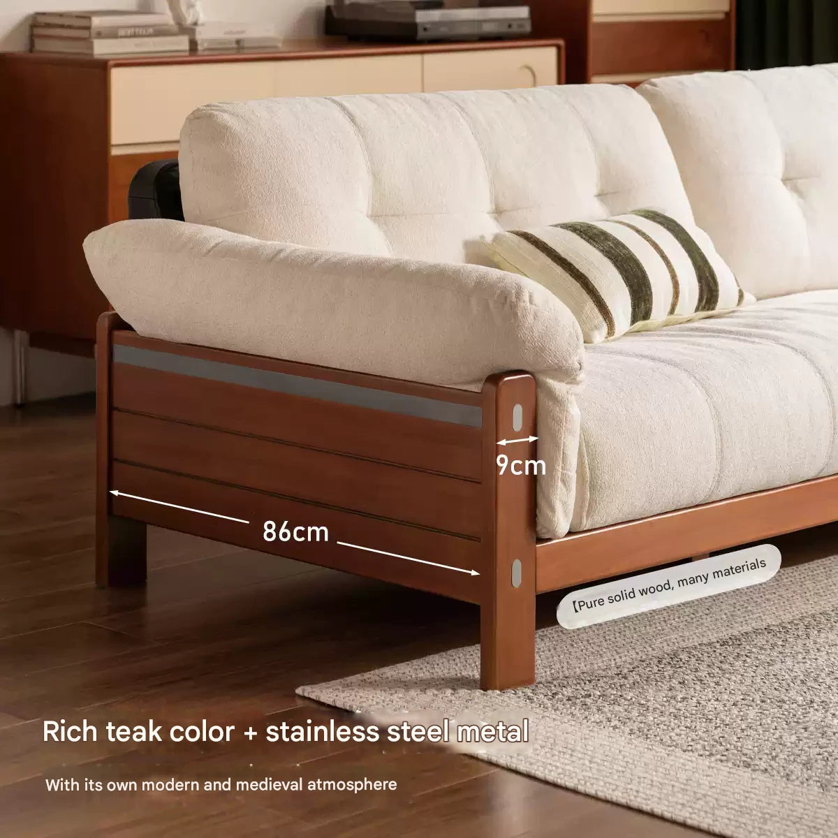 Poplar solid wood antique style Bauhaus high backrest sofa