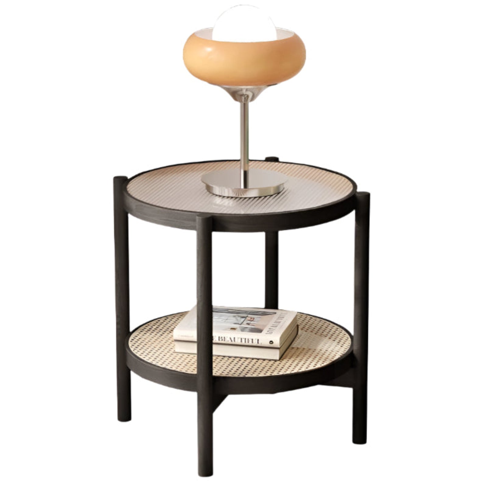 Oak Solid Wood, Glass, Rattan Coffee Table