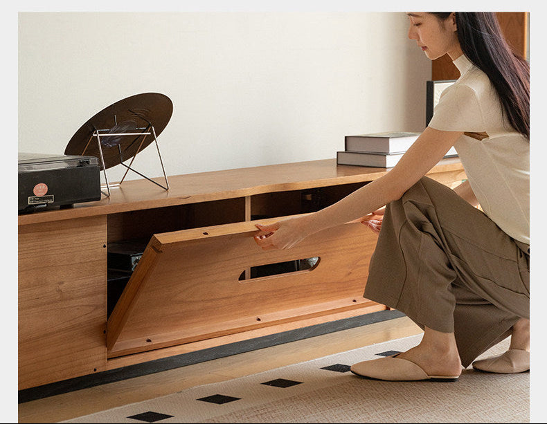 Cherry Solid Wood TV Stand with Simple Modern Storage Cabinet