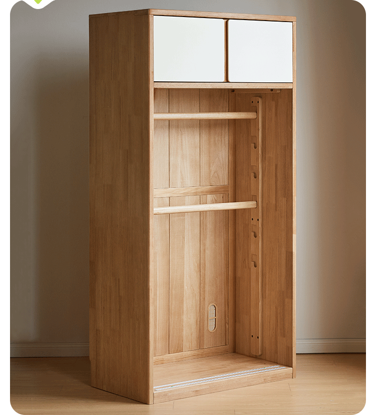 Solid Rubberwood Modern Children's Sliding Door Wardrobe