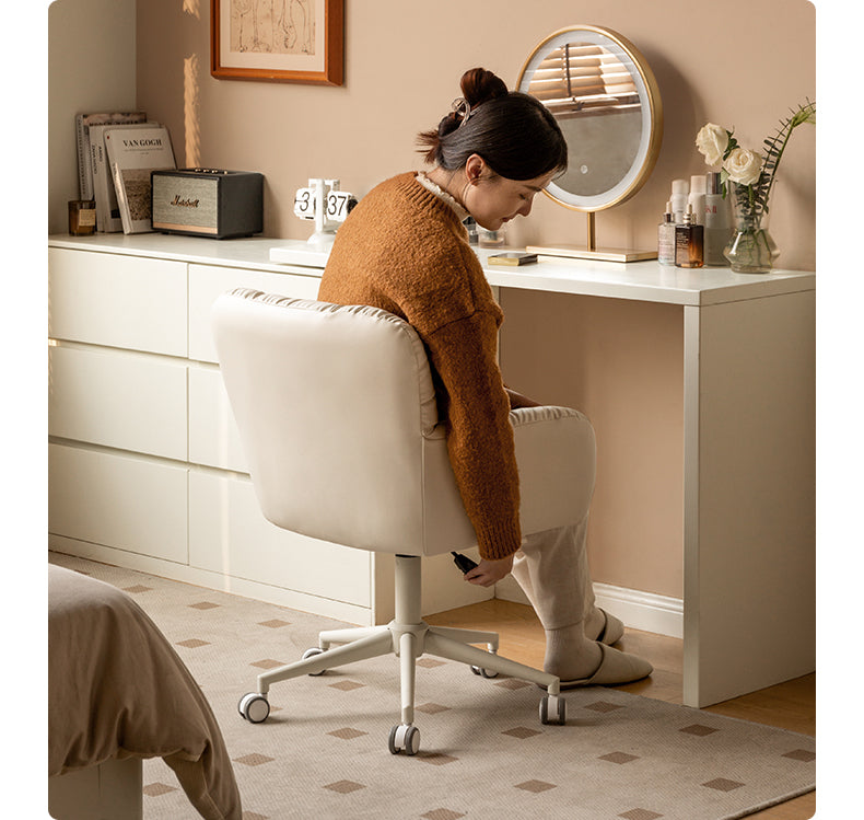 Organic leather Dressing Stool ,Cream Movable Makeup Chair -