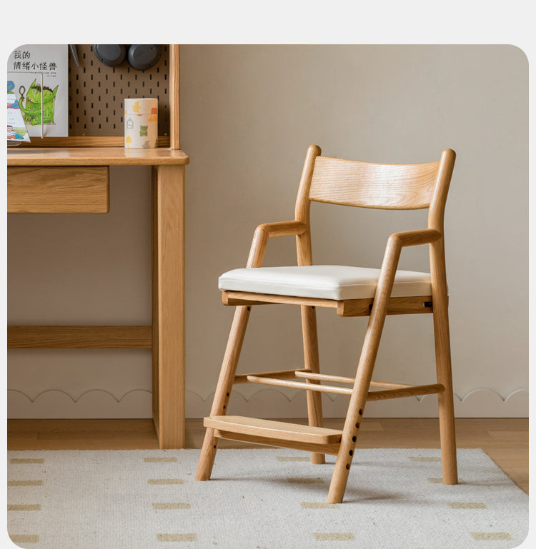 Oak Solid Wood Kids Chair Height-Adjustable