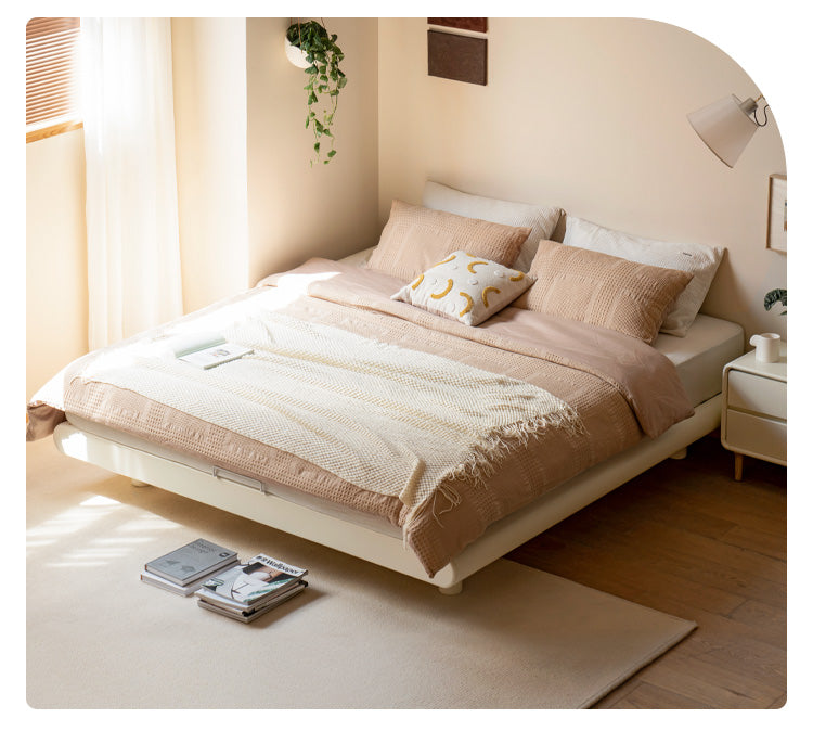 Poplar solid wood cream style Platform Bed<