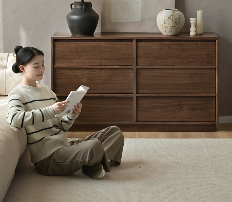Black Walnut, Sandalwood, Oak Solid Wood Skeleton Line Chest of Drawers