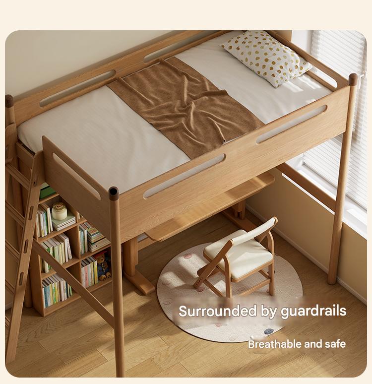 Oak solid wood Loft bed with cabinet