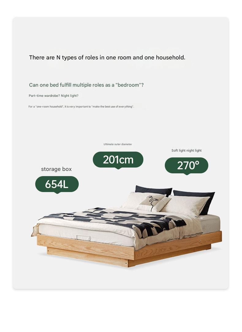 Oak solid wood platform bed, headboard-free bed suspension bed.