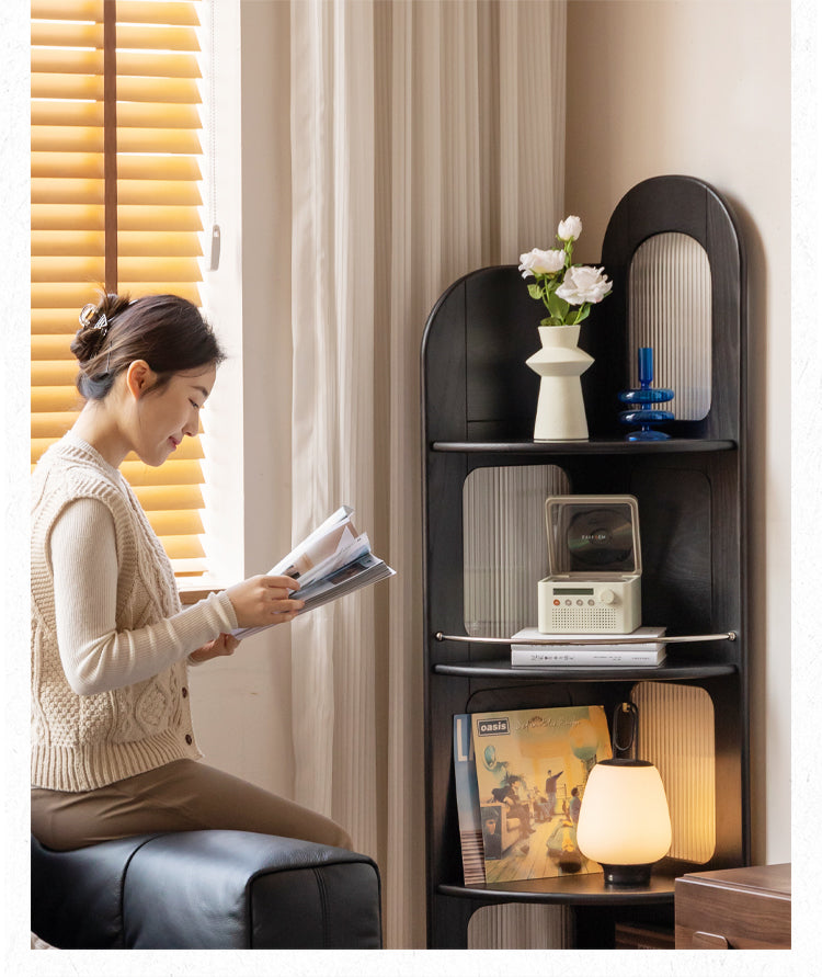 Oak Solid Wood Corner Bauhaus Wall-Mounted Bookshelf