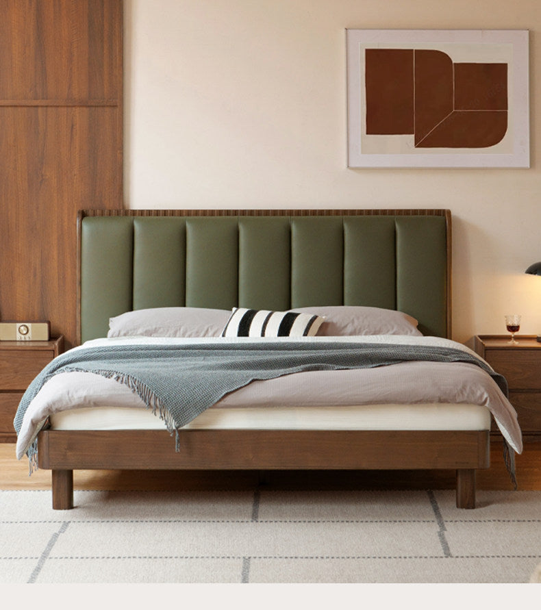 Black Walnut, Golden Sandalwood Solid Wood Genuine Leather Extra Tall Vertical Channel Tufted Platform Bed