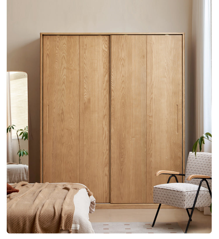 Ash Solid Wood Sliding Door Wardrobe