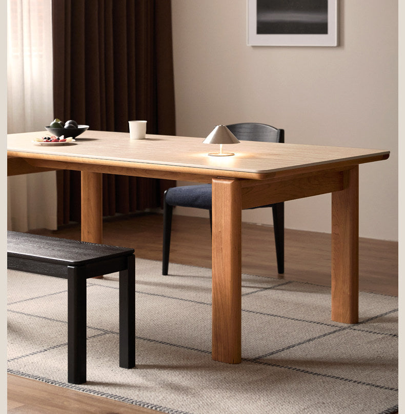 Cherry Solid Wood Vintage Style Slab Dining Table with Sintered Stone Top