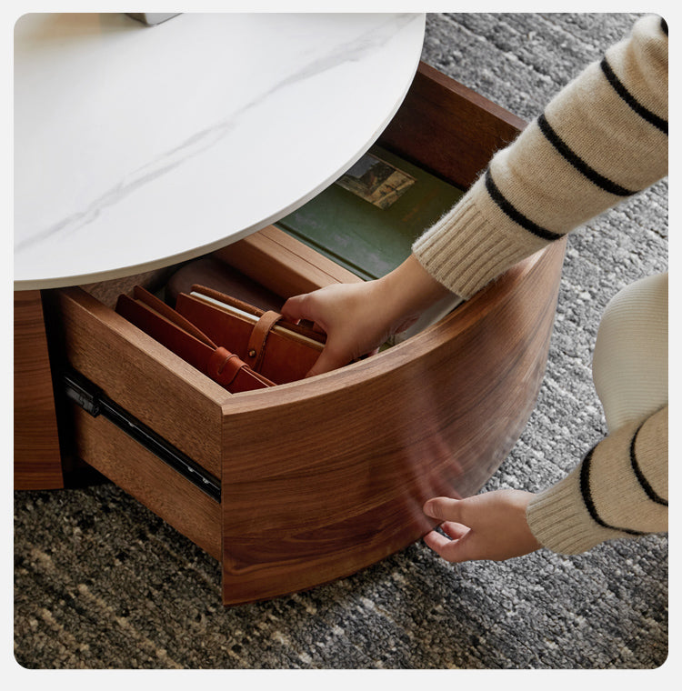 Black walnut solid wood light luxury round rock plate coffee table