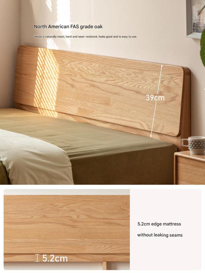 Oak, Birch Solid Wood Bed — Simple Design with Flat Edges