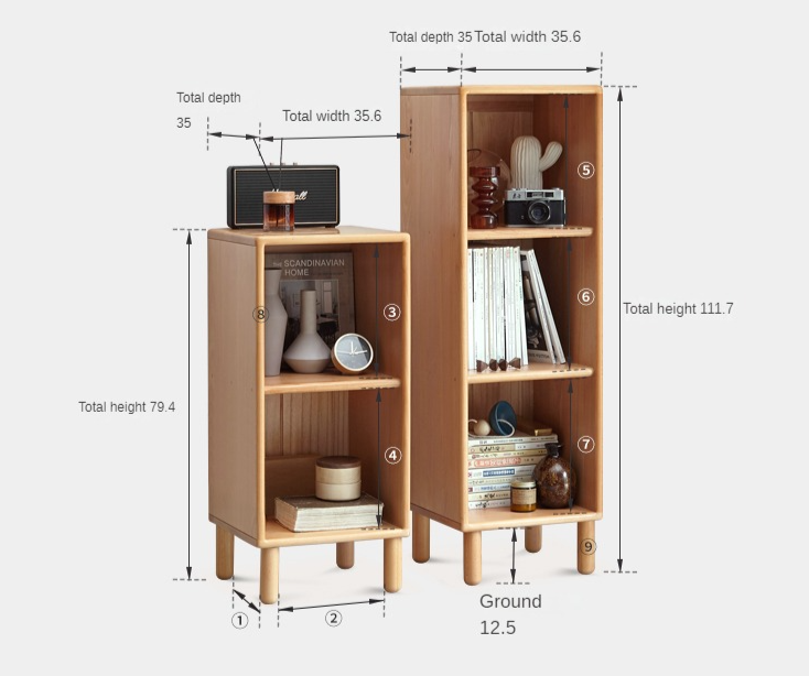 Beech solid wood Small bookshelf side cabinet-