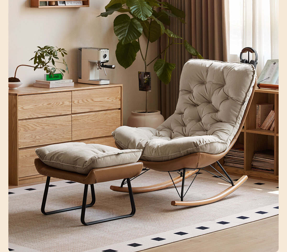 Solid Wood Modern Eggshell Rocking Chair beech legs