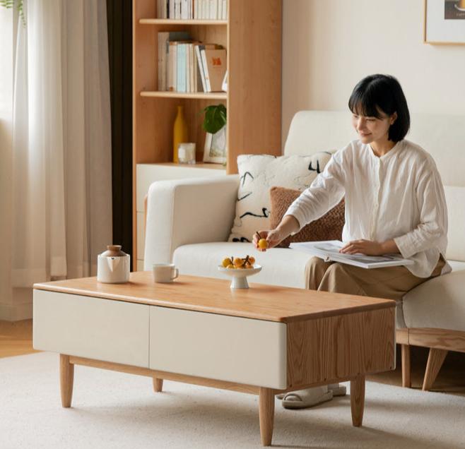 Oak solid wood modern coffee table with drawer