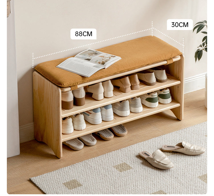 Pine Solid Wood Shoe Bench Multi-layer Log Shoe Rack