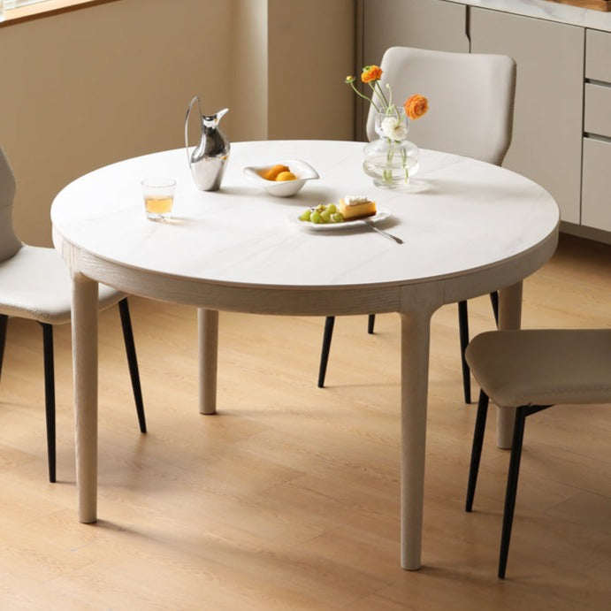 Oak solid wood slate round dining table light luxury-