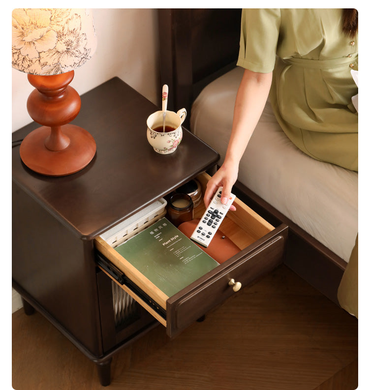 Poplar Solid Wood American Retro Bedside Cabinet,