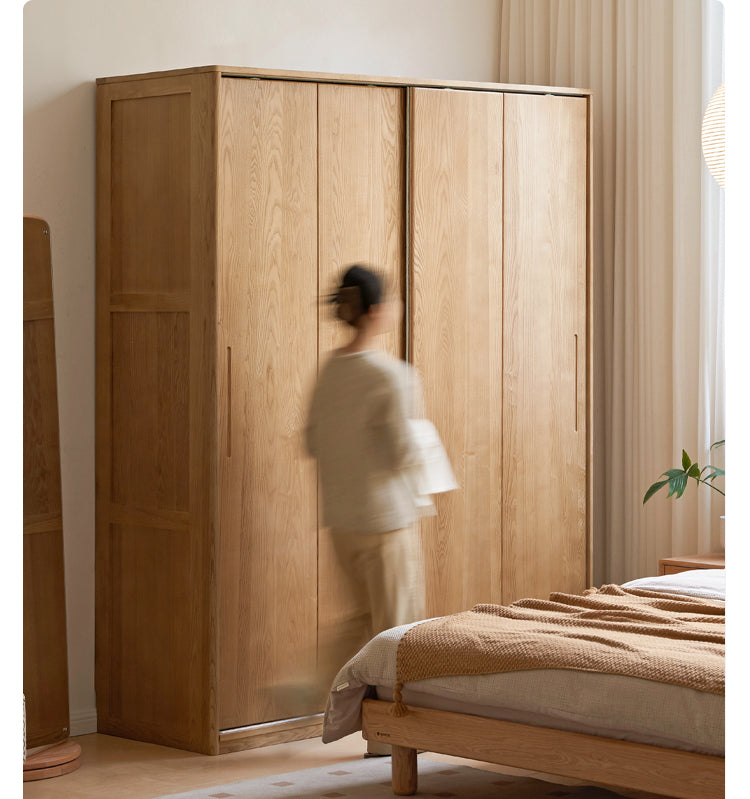 Ash Solid Wood Sliding Door Wardrobe