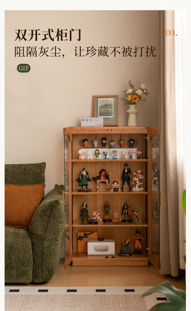 Cherry Solid Wood Retro Style With Light Side Cabinet