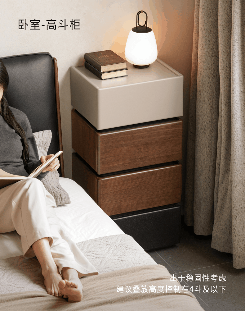 Black Walnut, Oak, Tulipwood Solid Wood, Solid Longan Hardwood Nightstand with Storage Drawer, Italian Style