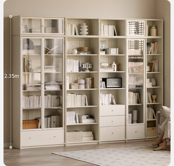 solid wood combination bookcase one whole wall glass door floor-to ...