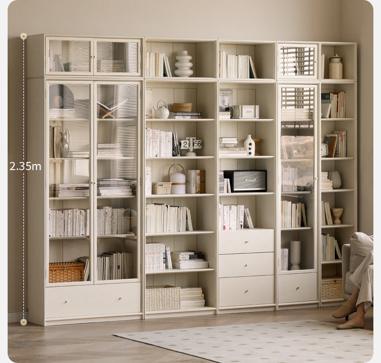 Oak solid wood combination bookcase glass door floor-to-ceiling bookshelf cream wind"-