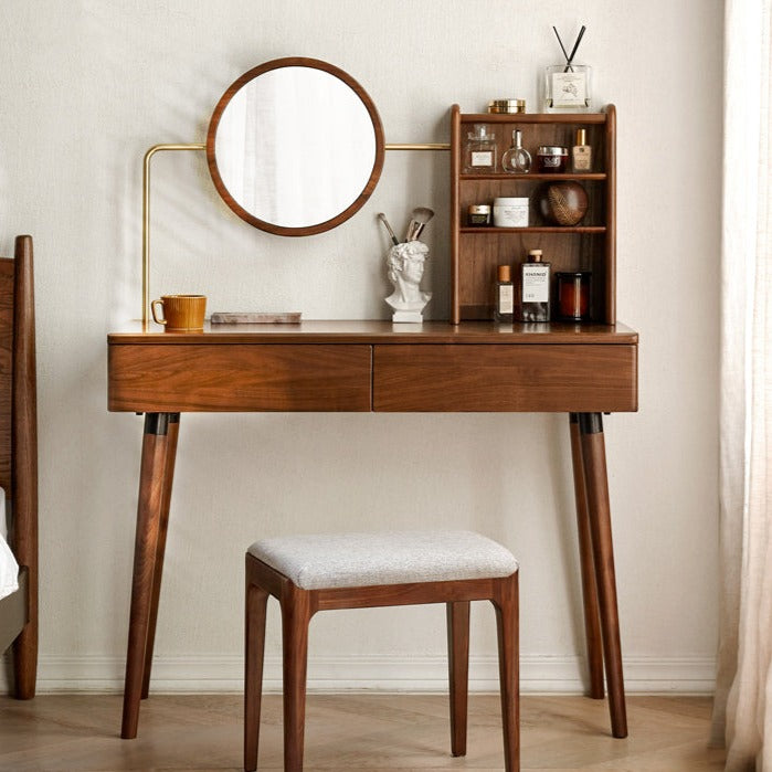 Black Walnut Solid Wood Mirror Dressing Table"