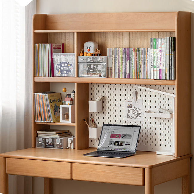 Beech, Oak Solid Wood Study Desk with Shelf