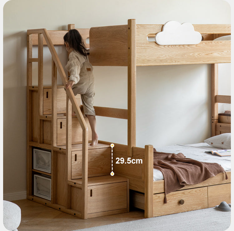 Oak Solid Wood Children's Cloud Bunk Bed