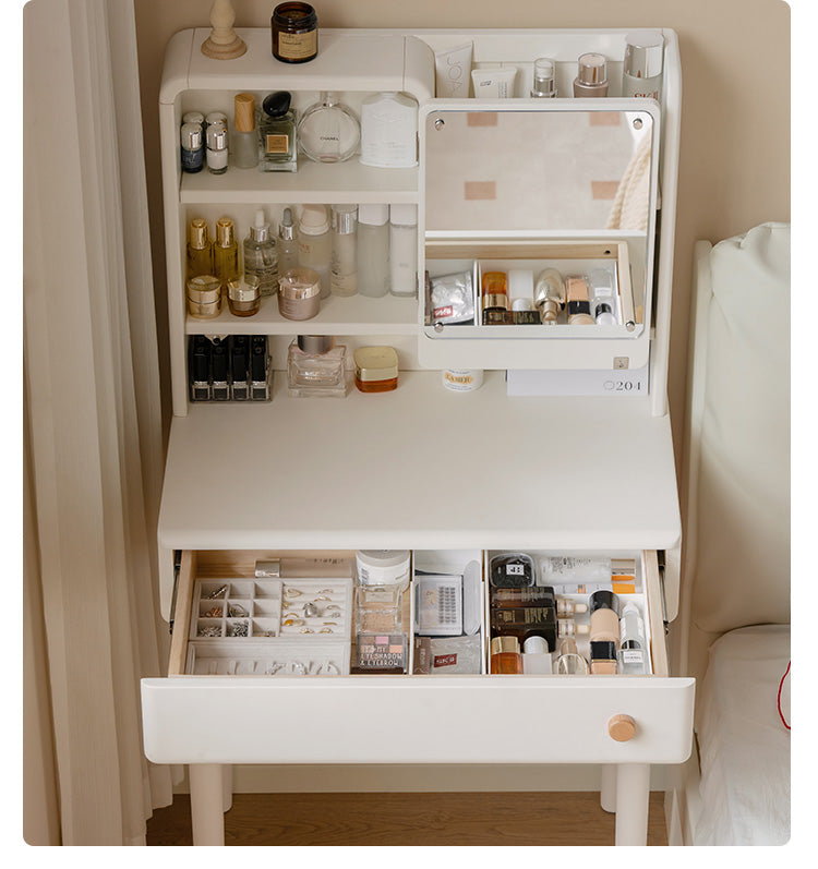 Poplar Solid Wood Cream Style Dressing Table With Makeup Mirror