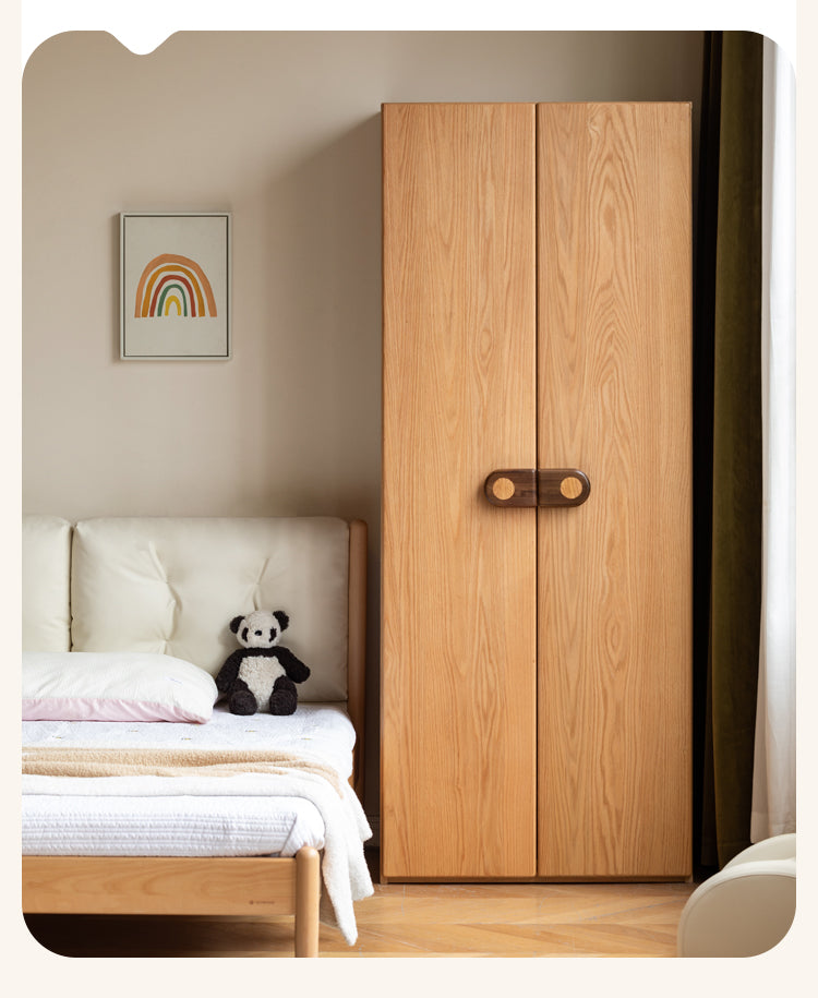 Oak Solid Wood Children's Wardrobe with Desk