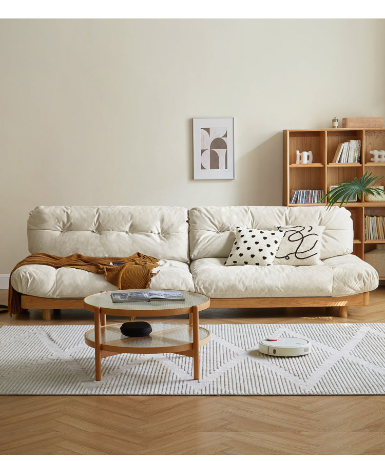 Oak Solid Wood Modern Nordic Suede Cloud Sofa
