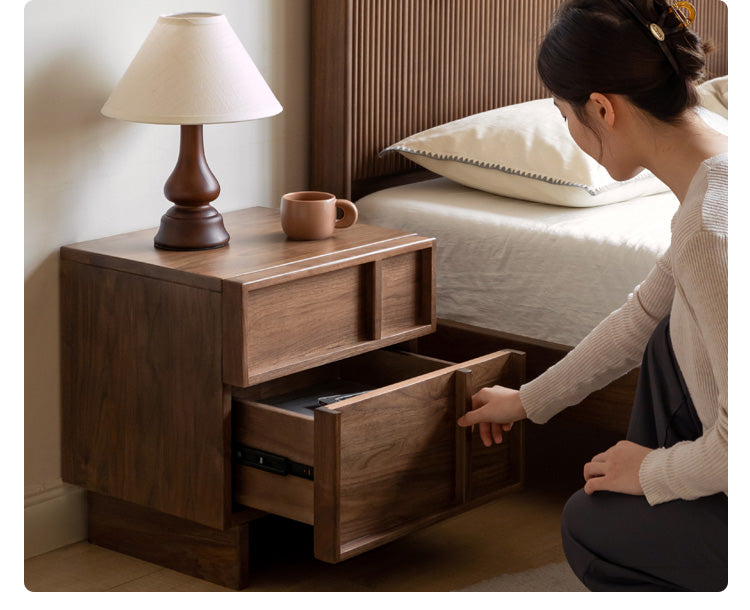 Black Walnut Solid Wood Storage Bedside Nightstand ,