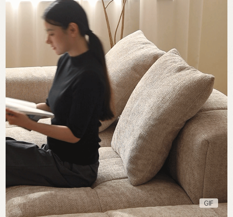 Pine Solid Wood Modular Sectional Sofa in Chenille Faux Linen with Feather-Filled Cushions, Chaise and Ottoman Options