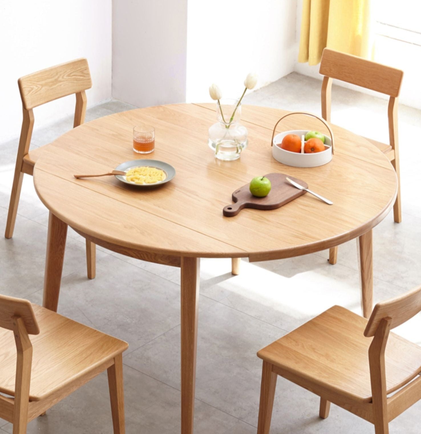 Oak solid wood folding dining table small apartment"