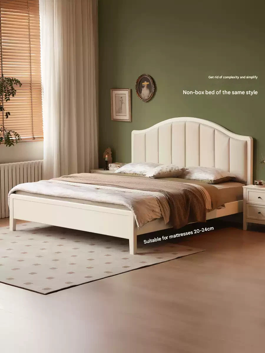Rubber Solid Wood Arched Channel-Tufted Upholstered Storage Bed, Cream