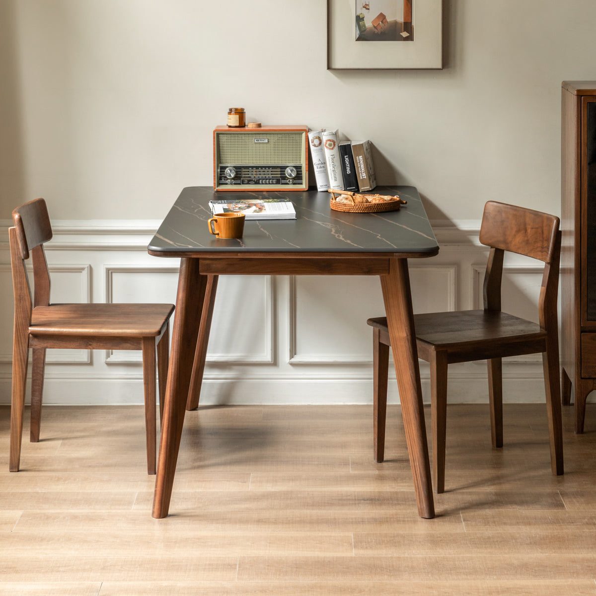 Black walnut solid wood rock plate dining table